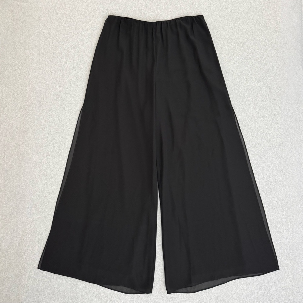 Alex Evenings Wide Leg Dress Pants Women Large Black Chiffon Side Slit Wedding